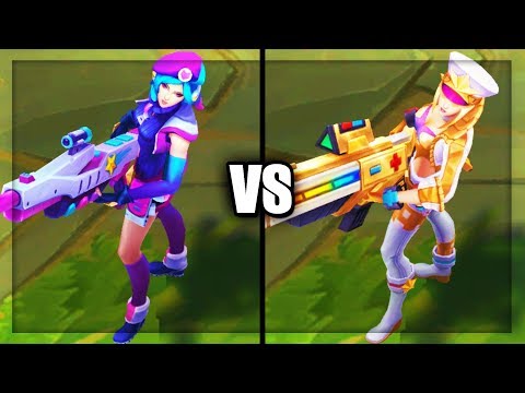 Arcade Caitlyn vs Prestige Edition Arcade Caitlyn Skins Comparison (League of Legends)