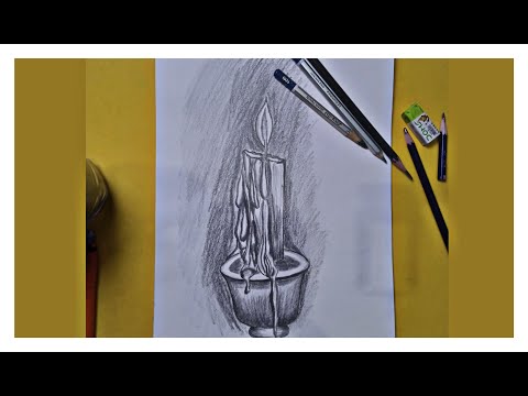 How to draw a candle with pencil//Candle drawing step by ...