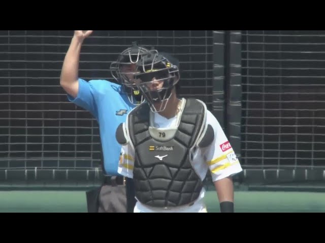 【ファーム】三振ゲッツー!! ホークス・渡邉陸 ストライク送球で盗塁阻止を決める!! 2024年8月15日 福岡ソフトバンクホークス 対 中日ドラゴンズ