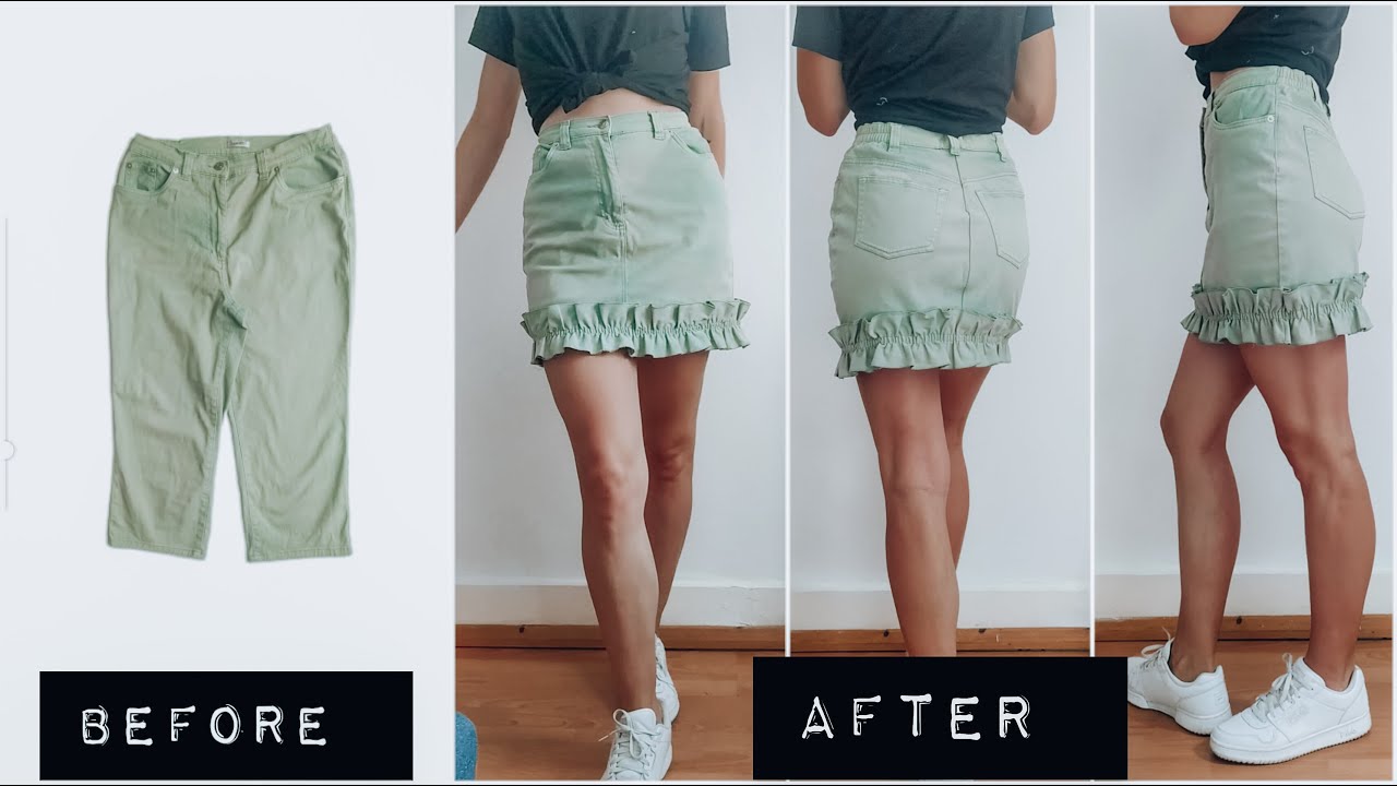 como hacer una pollera con un jean viejo