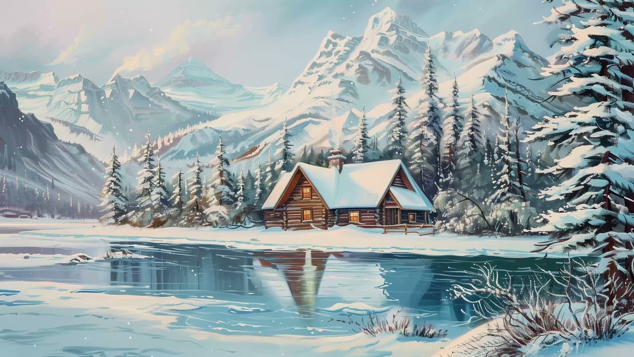 Cozy Winter Cabin in Snowy Mountains | 2 Hour 4K Art Screensaver