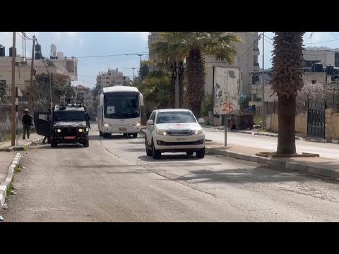 Bus carrying freed Palestinian prisoners after leaving Ofer Prison | AFP