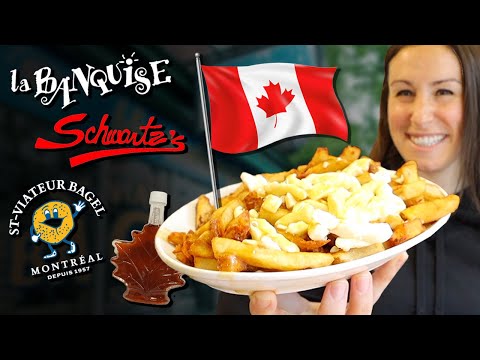 American Tries Iconic Canadian Foods 🇨🇦 Feat. Poutine, Maple Syrup, Smoked Meats, & Bagels!!