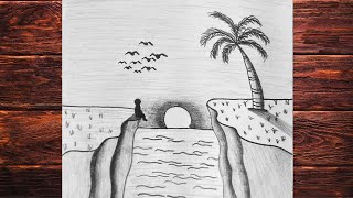 HOW TO DRAW CLIFF, Easy Cliff and Boy Drawing, Easy Sketch Drawing