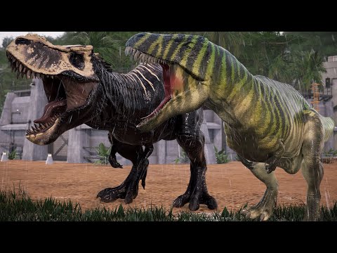Tyrannosaurus Rex Vs Acrocanthosaurus, Ceratosaurus, Suchomimus 🌍 Jurassic World Evolution