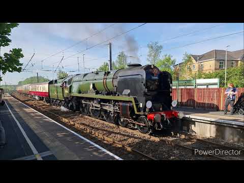(4K) 34046 Braunton tnt 47810 at Euxton Balshaw Lane on The Fellsman 18th May 2022