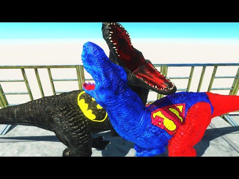 SUPERMAN T-REX vs BATMAN T-REX DEATH RUN - Animal Revolt Battle Simulator | arbs