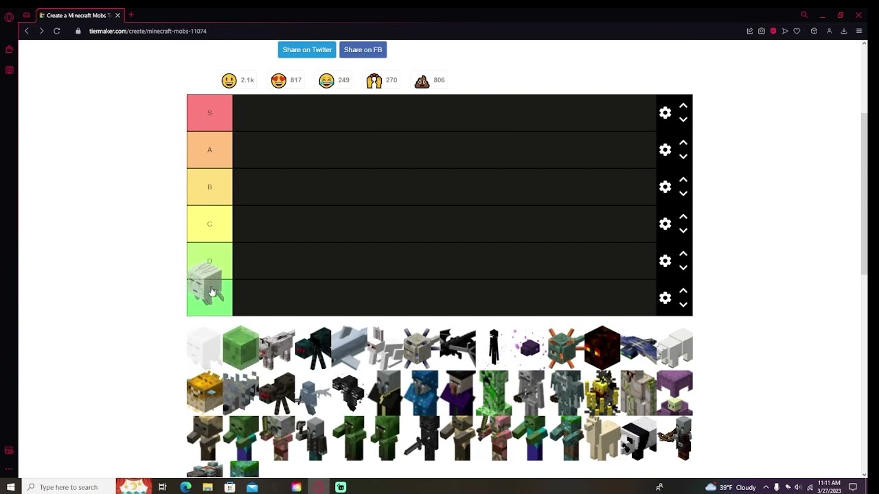I MADE A MINECRAFT MOBS TIER LIST!