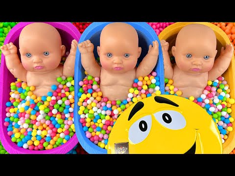 3 Minutes Satisfying Video | Mixing Funny Candy ASMR & Make Up in 3 Bathtubs with Magic M&M's Slime