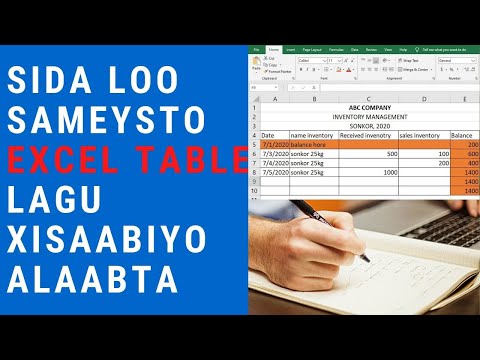 Barashada excel  Sida loo sameysto excel table lagu xisaabiyo alaabta casharkii.9aad