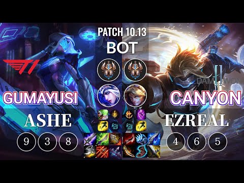 T1 Gumayusi Ashe vs DWG Canyon Ezreal Bot - KR Patch 10.13