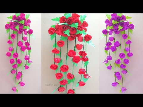 Paper Flower Wall Hanging Decoration - Home Decorating Ideas - Paper Craft Wall Decoration Easy