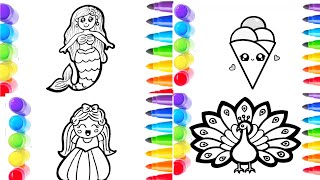 How to Draw a Cute Ice Cream Cone Step by Step for Kids and Toddler🍦🧜‍♀️🧍‍♀️🦚