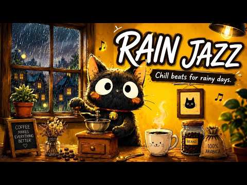 Cozy Rainy Coffee Shop with a Black Cat ☕🐈‍⬛ | Cozy Lo-fi Jazz Hop for Study & Relax