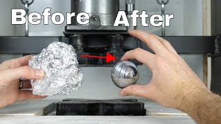 Mirror-Polished Japanese Foil Ball Challenge Crushed in a Hydraulic Press-What&#39;s Inside?