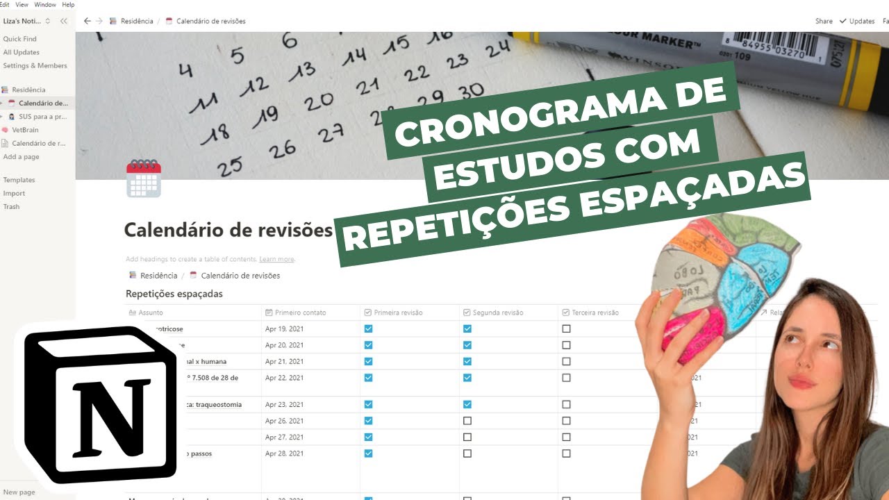 Cronograma de estudos pelo Notion com revisões automáticas usando o sistema de repetições espaçadas