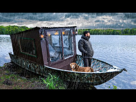 RAINY NIGHT IN A BOAT CAMPER on an Island!