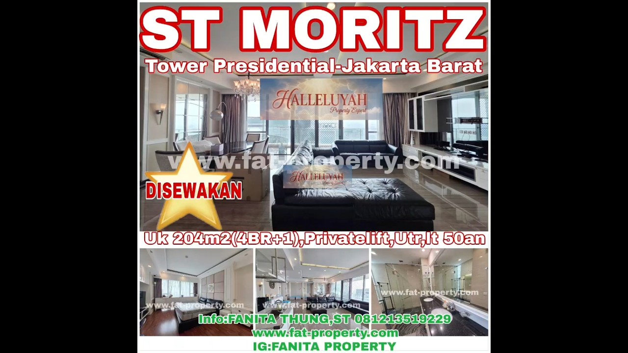 Murah! Mewah! Disewakan Apartment Mewah Satu Komplek Dgn Lippomal Puri: Apt St Moritz Tower Presidential, Tower Paling Ekslusif Hanya 4 Unit Per Lantai Posisi Paling Private di Ujung Kompleks St Moritz.