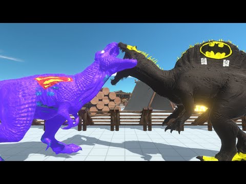SUPERMAN T REX vs BATMAN SPINO vs SUPERMAN TYRANNOSAURUS DEATH RUN - Animal Revolt Battle Simulator