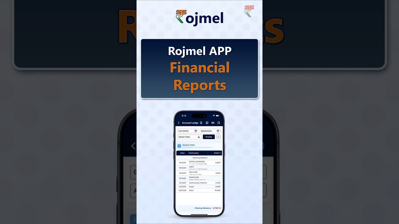 Rojmel Financial Reports | Acc Ledger | Receivable | Outstanding | Profit-Loss | Balance Sheet | TB