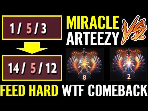 MIRACLE vs ARTEEZY - Top 8 MMR vs Top 2 MMR! WTF Feed 1/5/3 then Comeback EPIC Dota 2 Pro Gameplay