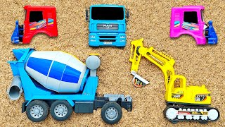 Searching for and assembling large cement mixer trucks, excavators, dump trucks, trains, forklifts