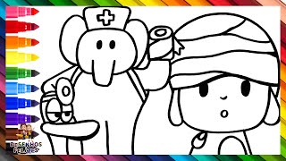 Desenhar e Colorir Pocoyó com um Curativo na Cabeça 👶🤕🦆🐘❤️‍🩹🌈 Desenhos para Crianças