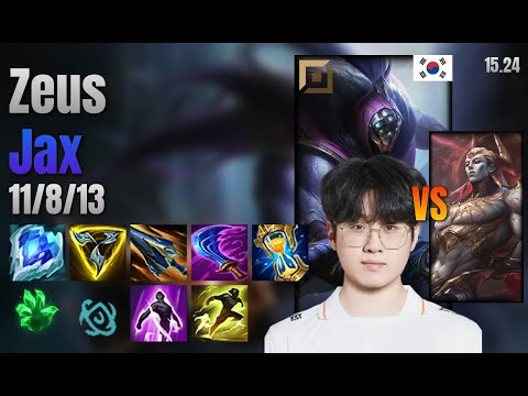 Zeus Top Jax vs Zaahen lol KR solo rank Full Game 15.24 | 제우스 잭스 vs 자헨