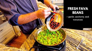 How to Cook Fresh Fava Beans with Garlic, Anchovy, and Tomatoes