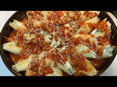 Hearty Stuffed Shells with Ground Chicken Tomato Sauce...