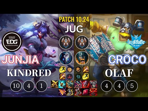 EDG JunJia Kindred vs hyF Croco Olaf Jungle - KR Patch 10.24
