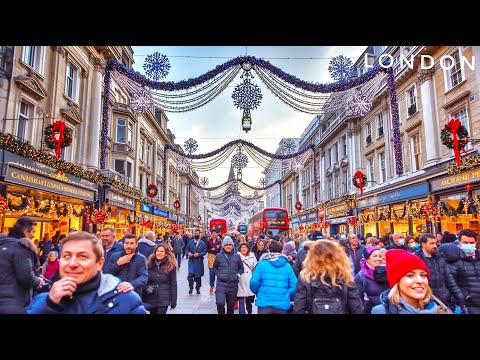 London Christmas Lights Tour ✨ Walking London Streets at Christmas 🎄 London Winter Walk at Night 4K