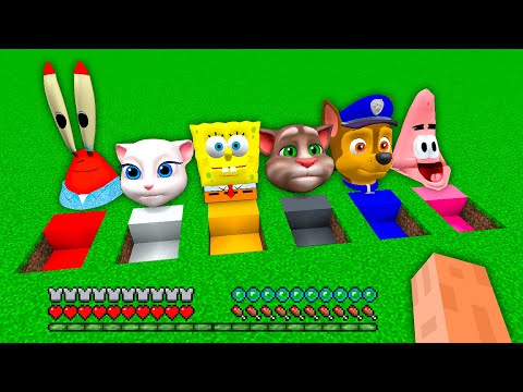 I found SECRET SPONGEBOB TALKING TOM ANGELA PAW PATROL PATRICK MR KRABS UNDERGROUND BASE Minecraft
