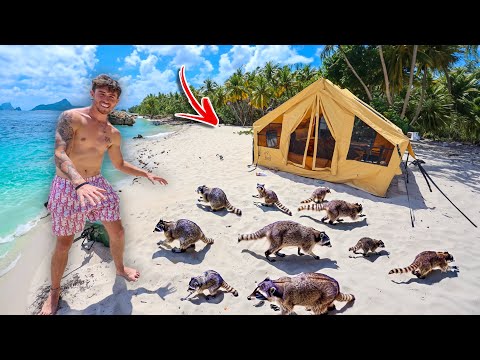 Staying on ISLAND with only RACCOONS + Inside Inflatable tent??