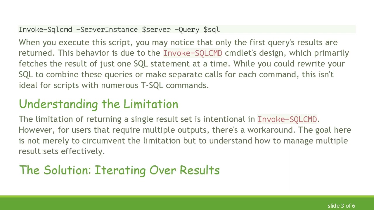 Resolving Invoke-SQLCMD to Execute Multiple SQL Statements in PowerShell