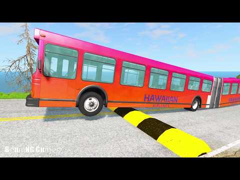 LONG BUS, CITY BUS, SCHOOL BUS Vs MASSIVE SPEED BUMPS - BeamNG.Drive