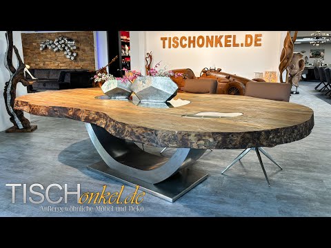 Esstisch Fusion in organischer Massivholz Esstisch mit Glaseinlage