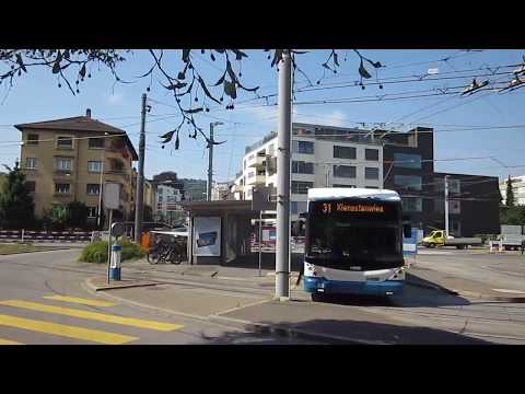Zürich: Farbhof. Bus nr. 448, route 31E; trolleybus nr. 88, route 31; tram on route 2