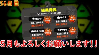 【スプラ3まで毎日ガチマ56日目】4月も応援ありがとうございました！5月も頑張っていきます！【アサリ】