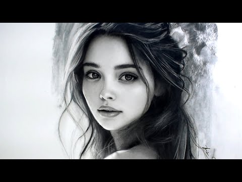 Gorgeous Woman Charcoal Portrait Drawing