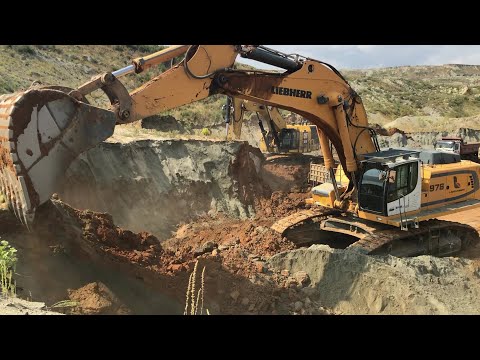Liebherr 976 Excavator Loading Mercedes & MAN Trucks - Labrianidis Mining Works