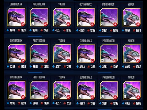 GLYTHRONAX PRIOTRODON YUDON BATTLE II Jurassic World The Game II Dinosaurs Game