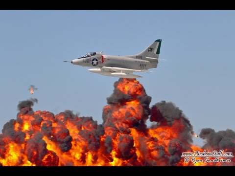 Douglas A-4 Skyhawk High Speed Pass with Wall of Fire - EAA AirVenture Oshkosh 2014