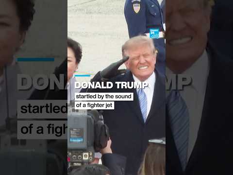 Donald Trump startled by the sound of a fighter jet