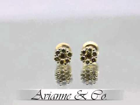 14K Yellow Gold Diamond Cluster Stud Earrings with Yellow Diamonds 0.57 Ctw