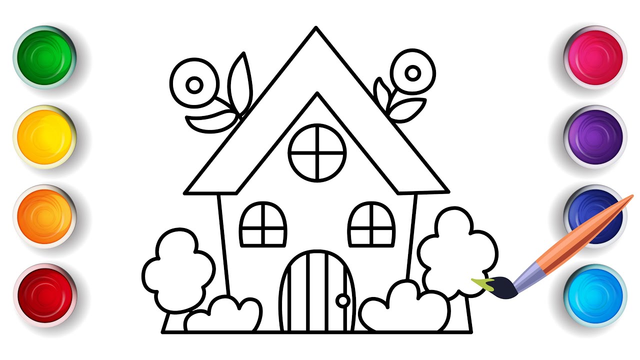How to Draw a House Step by Step | Simple House Coloring Page | Coloring Videos