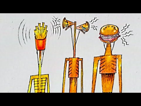 Siren Head Pizza, Hamburger Siren Head, French Fries Siren Head,🍕🍔🍟