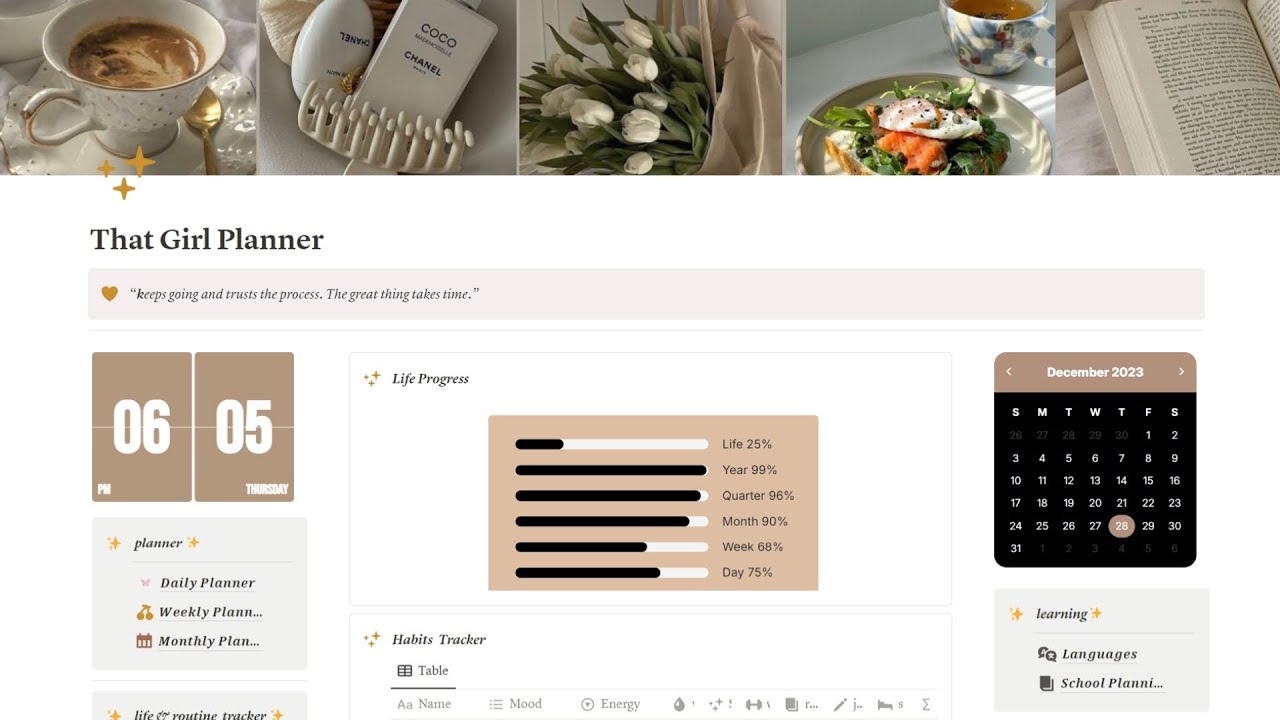 Notion template all in one that girl planner 2024 aesthetic planner.