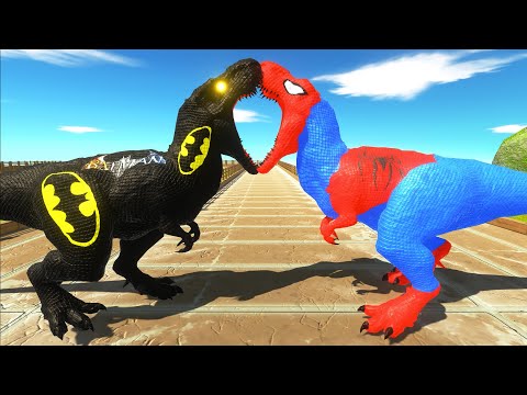 BATMAN T-REX vs SUPERMAN T-REX OASIS DEATH RUN - Animal Revolt Battle Simulator