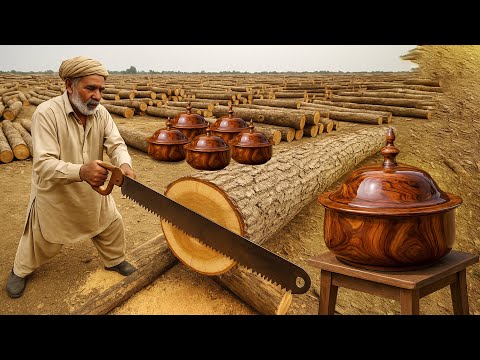 How a Skilled Elder Man Built a Brass Inlay Wooden Hotpot | Satisfying Woodwork